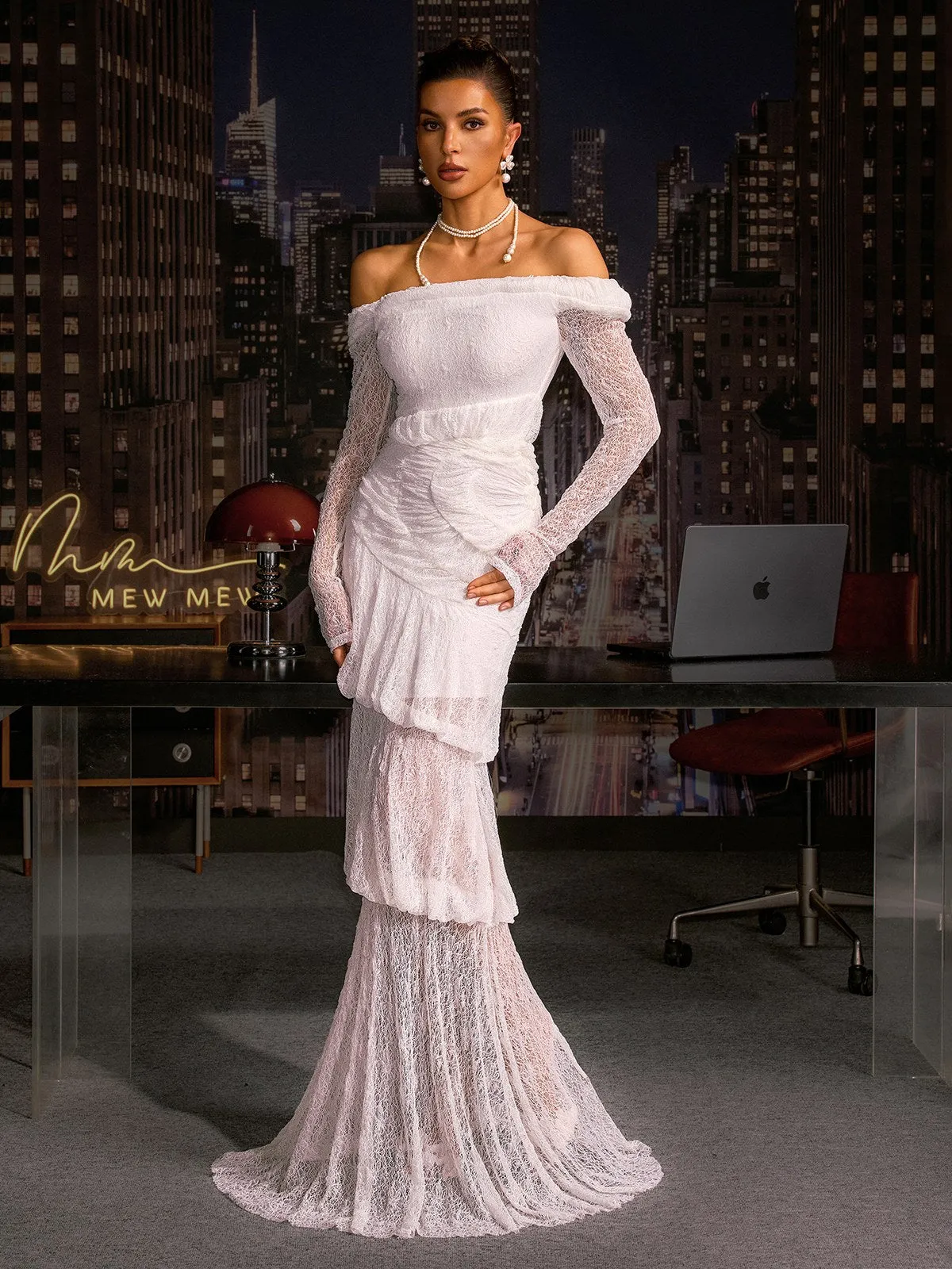 Anfisa Off Shoulder Lace Maxi Dress sold by Mew Mews product image thumbnail 4