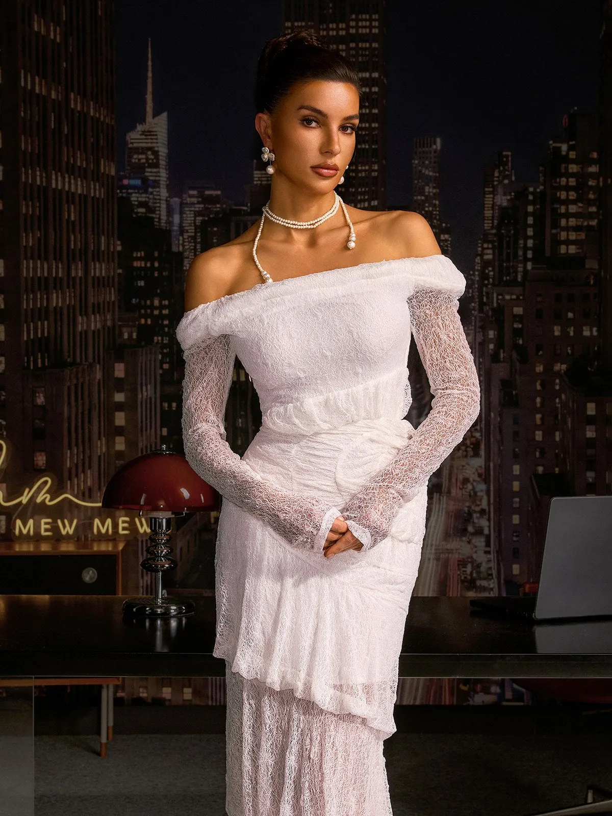 Anfisa Off Shoulder Lace Maxi Dress sold by Mew Mews product image thumbnail 5