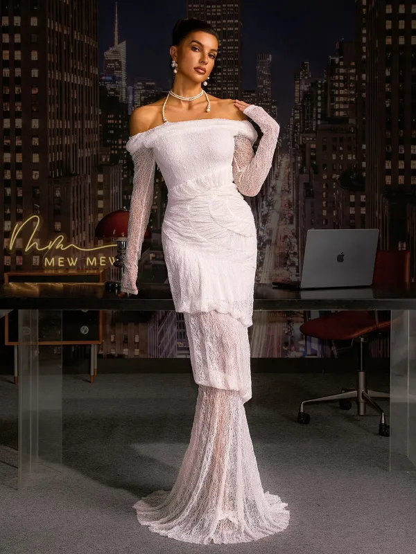 Anfisa Off Shoulder Lace Maxi Dress made by Mew Mews