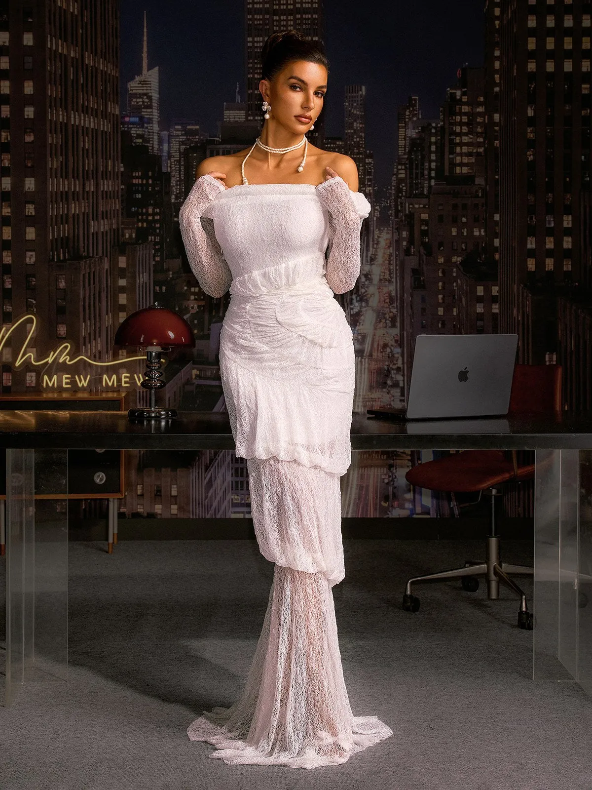 Anfisa Off Shoulder Lace Maxi Dress sold by Mew Mews product image thumbnail 3