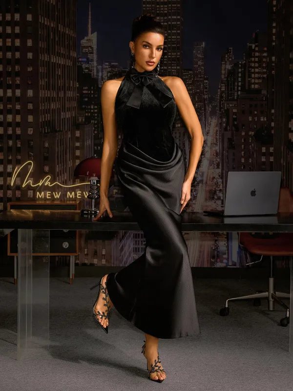 Anatola Halterneck Bow Midi Dress made by Mew Mews