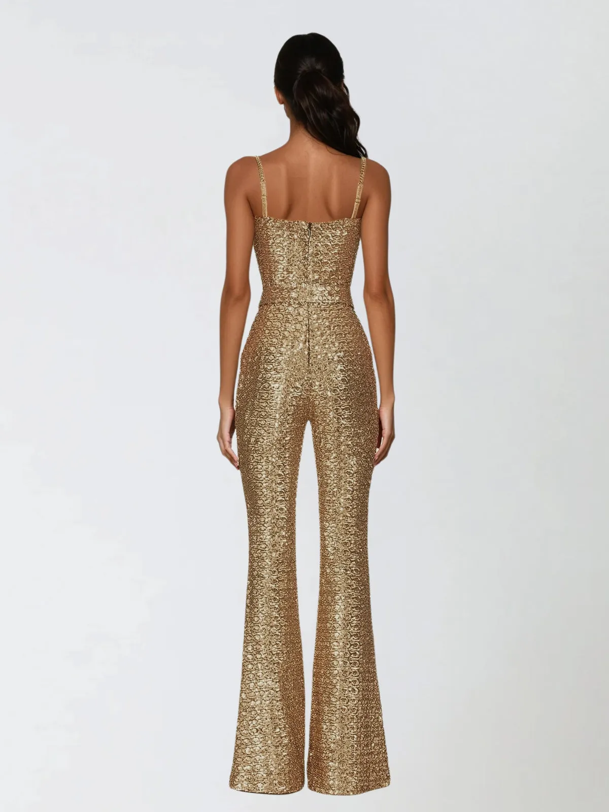 Selyxyn Spaghetti Sequin Flared Jumpsuit sold by Mew Mews product image thumbnail 3