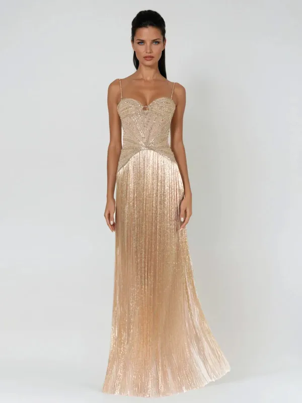 Kosteron Spaghetti Fringe Rhinestone Maxi Dress sold by Mew Mews