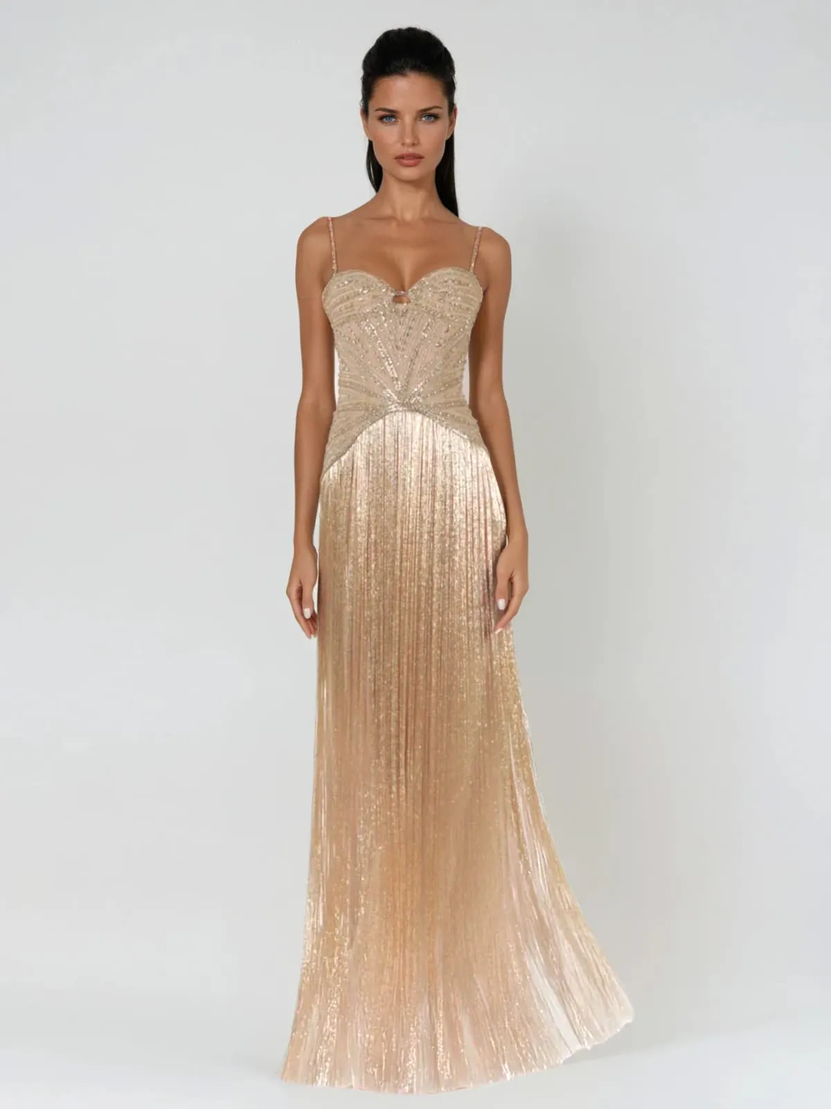 Kosteron Spaghetti Fringe Rhinestone Maxi Dress sold by Mew Mews