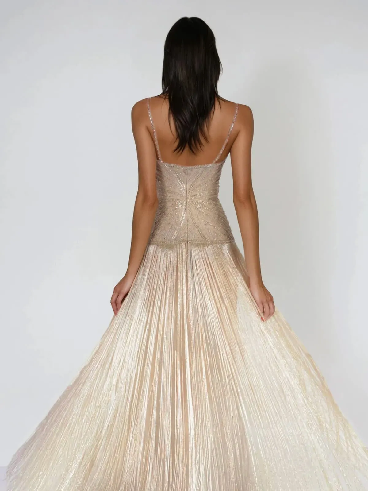 Kosteron Spaghetti Fringe Rhinestone Maxi Dress sold by Mew Mews product image thumbnail 4