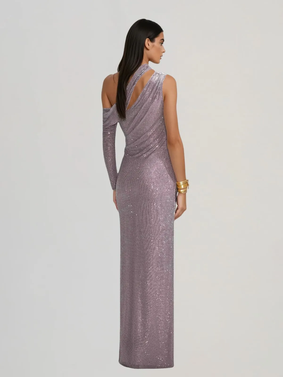 Havixor One Shoulder Split Rhinestone Maxi Dress sold by Mew Mews product image thumbnail 4