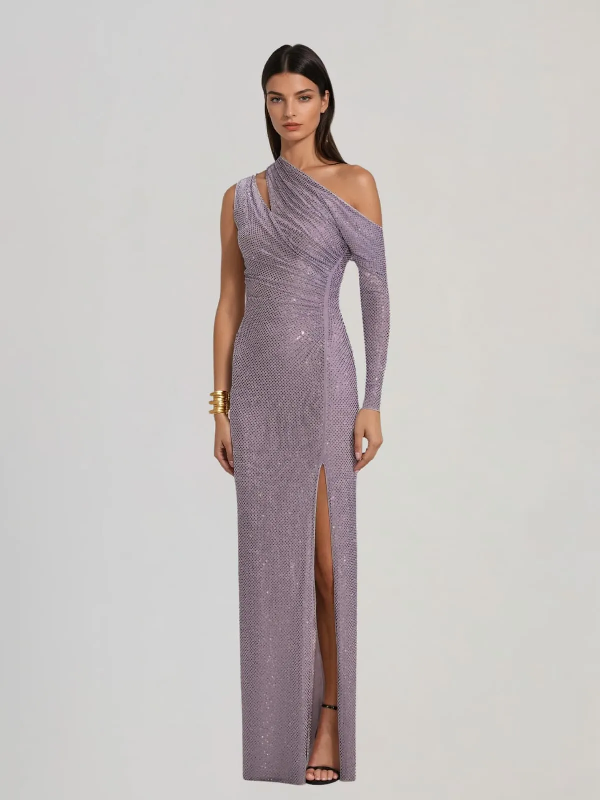 Havixor One Shoulder Split Rhinestone Maxi Dress sold by Mew Mews product image thumbnail 2