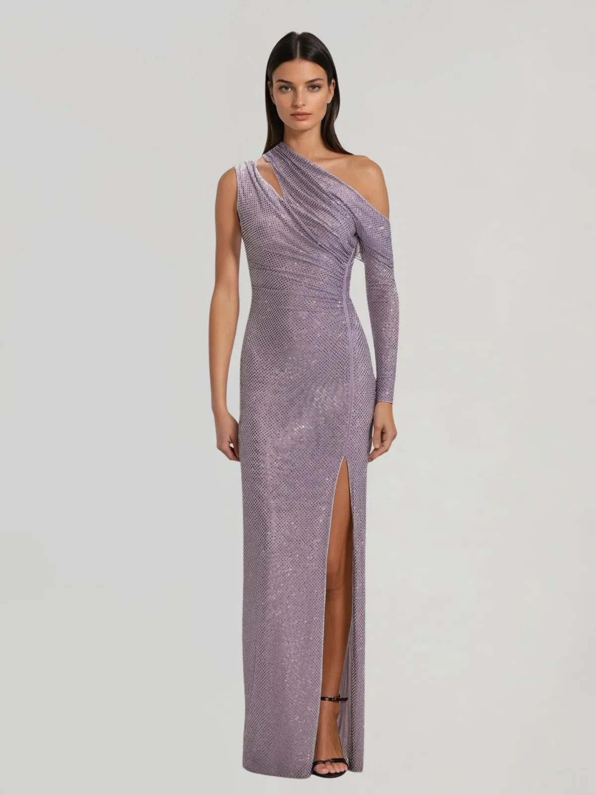 Havixor One Shoulder Split Rhinestone Maxi Dress sold by Mew Mews