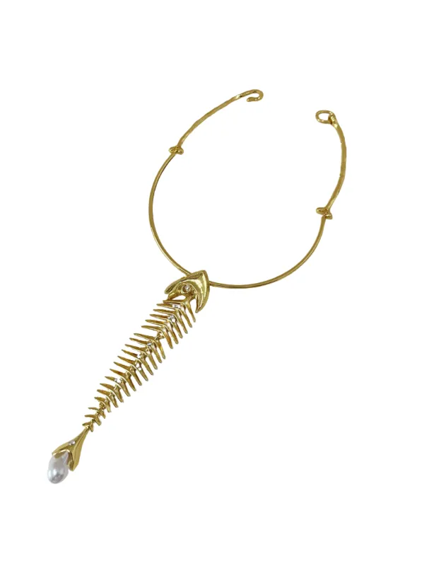 Soryxel Fishbone Pearl Pendant Choker made by Mew Mews