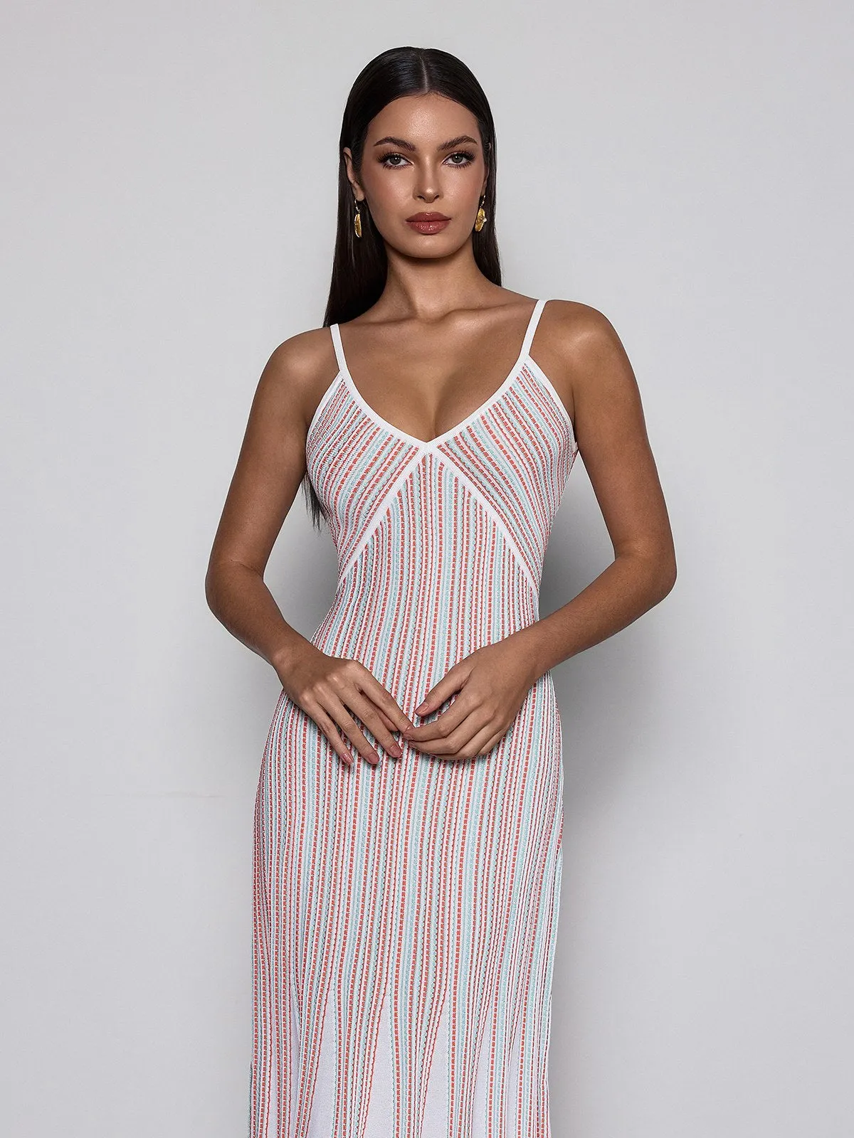 Favixor V Neck Stripe Knit Midi Dress sold by Mew Mews product image thumbnail 5