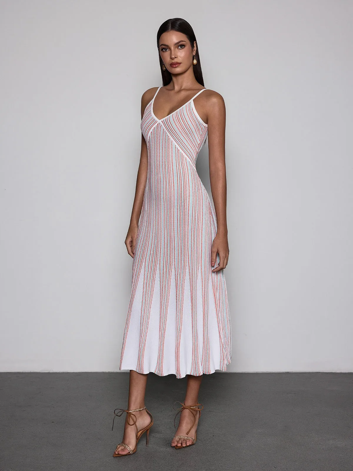 Favixor V Neck Stripe Knit Midi Dress sold by Mew Mews product image thumbnail 2