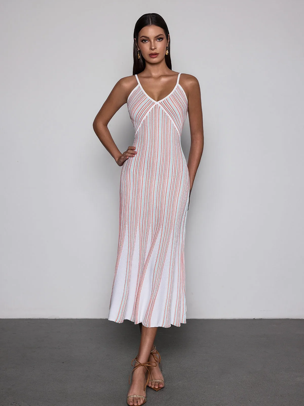 Favixor V Neck Stripe Knit Midi Dress sold by Mew Mews product image thumbnail 3