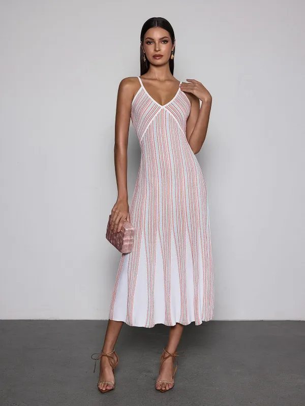 Favixor V Neck Stripe Knit Midi Dress made by Mew Mews