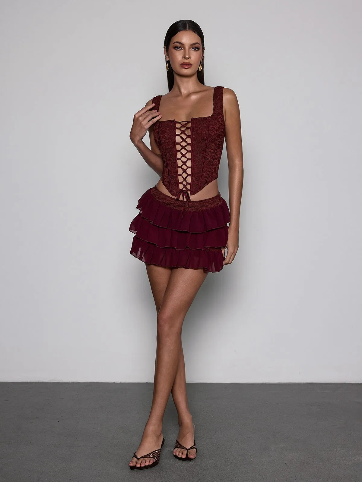 Delyxor Corset Lace Up Tiered Skirt Set sold by Mew Mews product image thumbnail 5