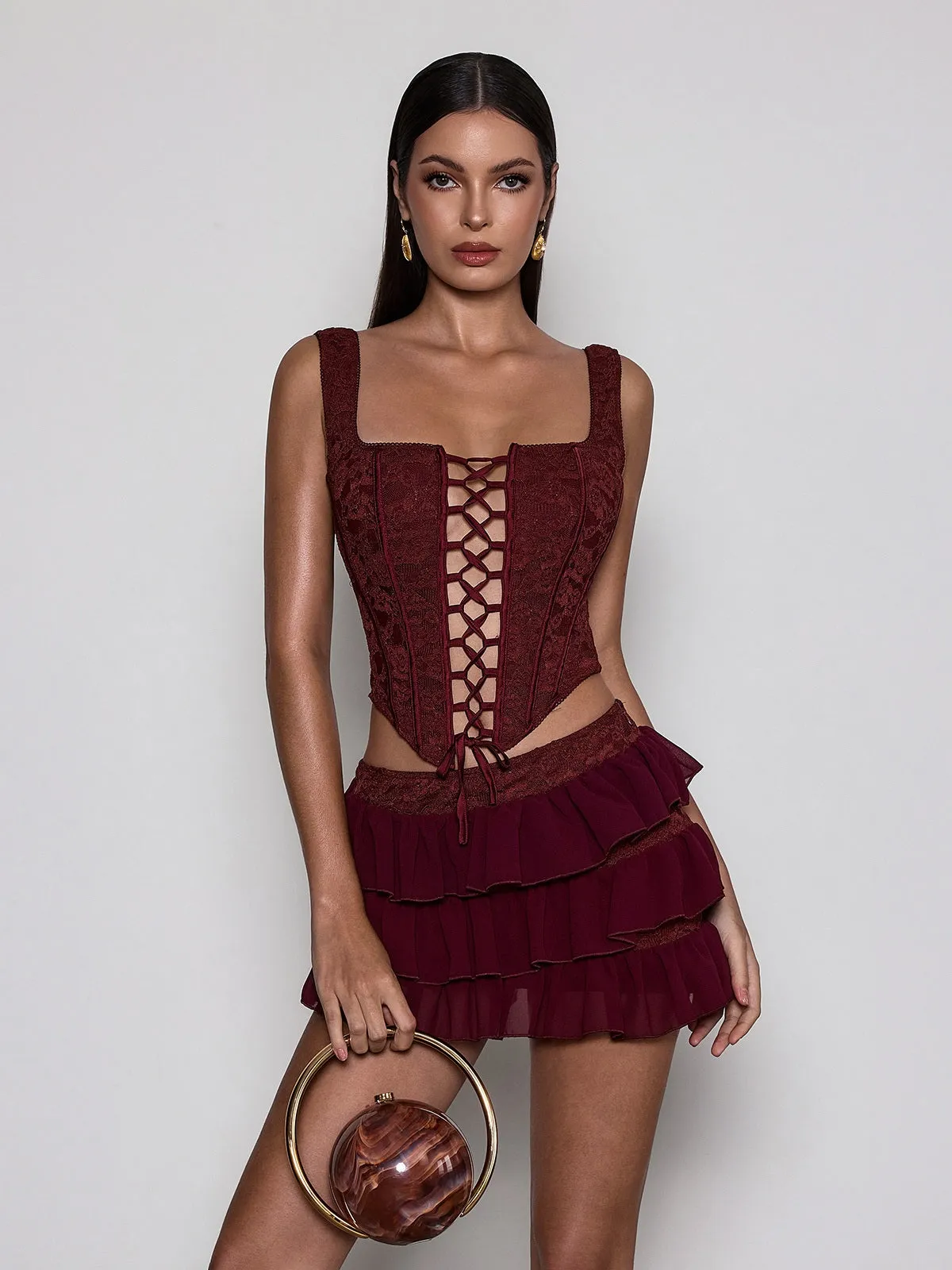 Delyxor Corset Lace Up Tiered Skirt Set sold by Mew Mews product image thumbnail 2