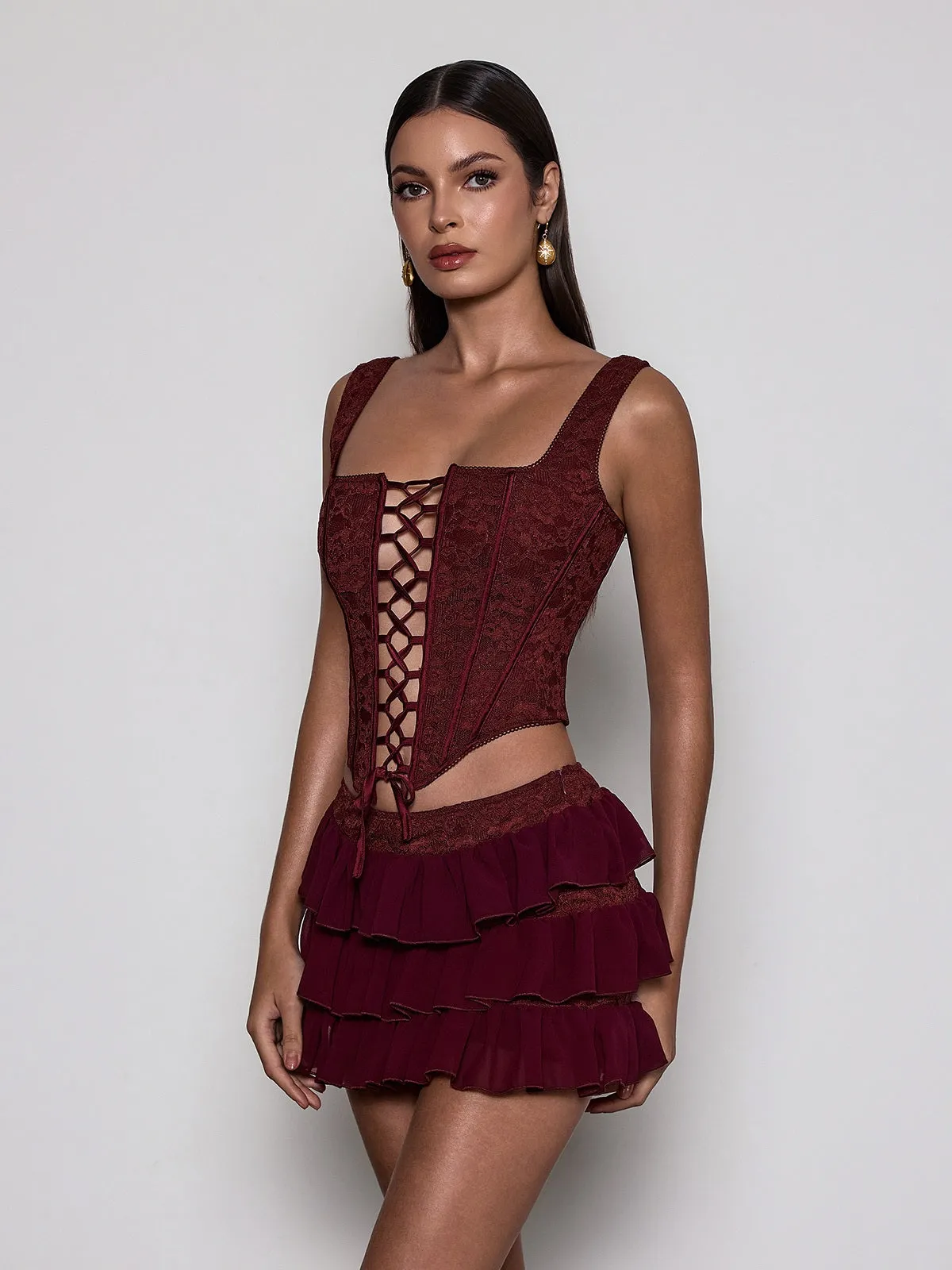 Delyxor Corset Lace Up Tiered Skirt Set sold by Mew Mews product image thumbnail 4
