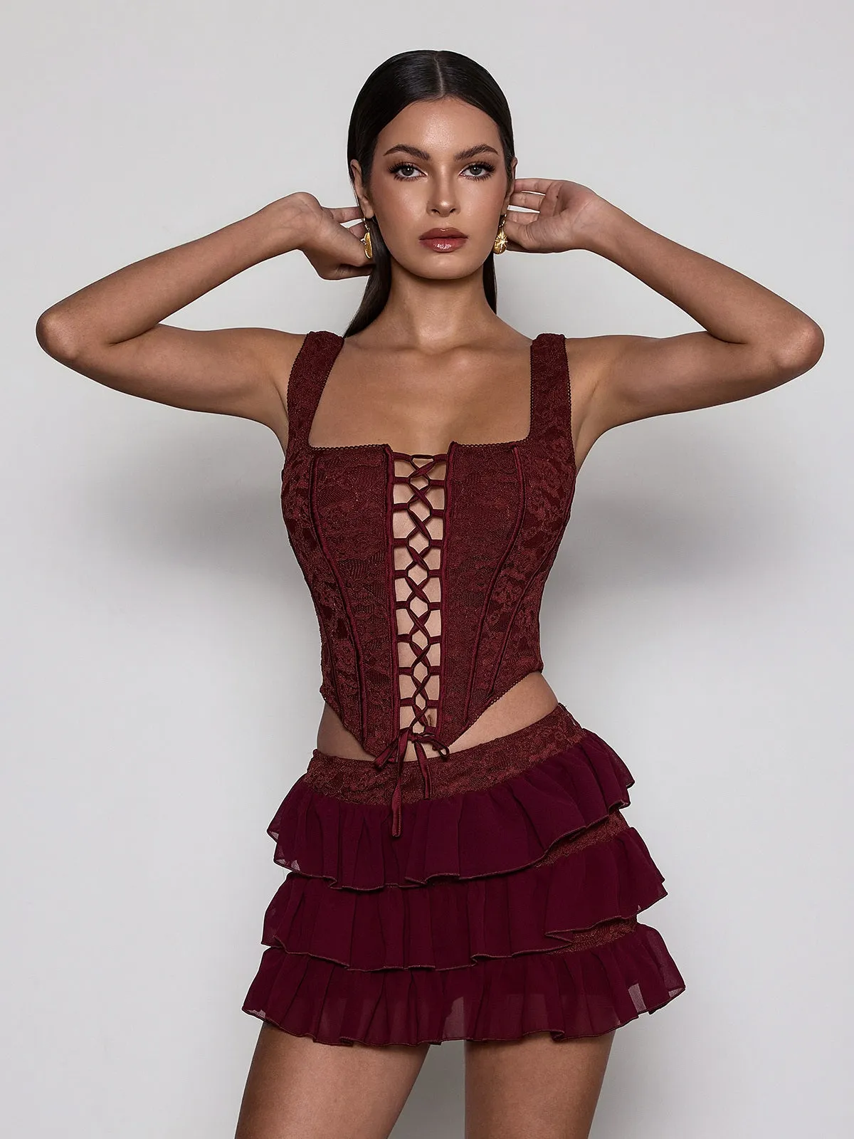Delyxor Corset Lace Up Tiered Skirt Set sold by Mew Mews product image thumbnail 3