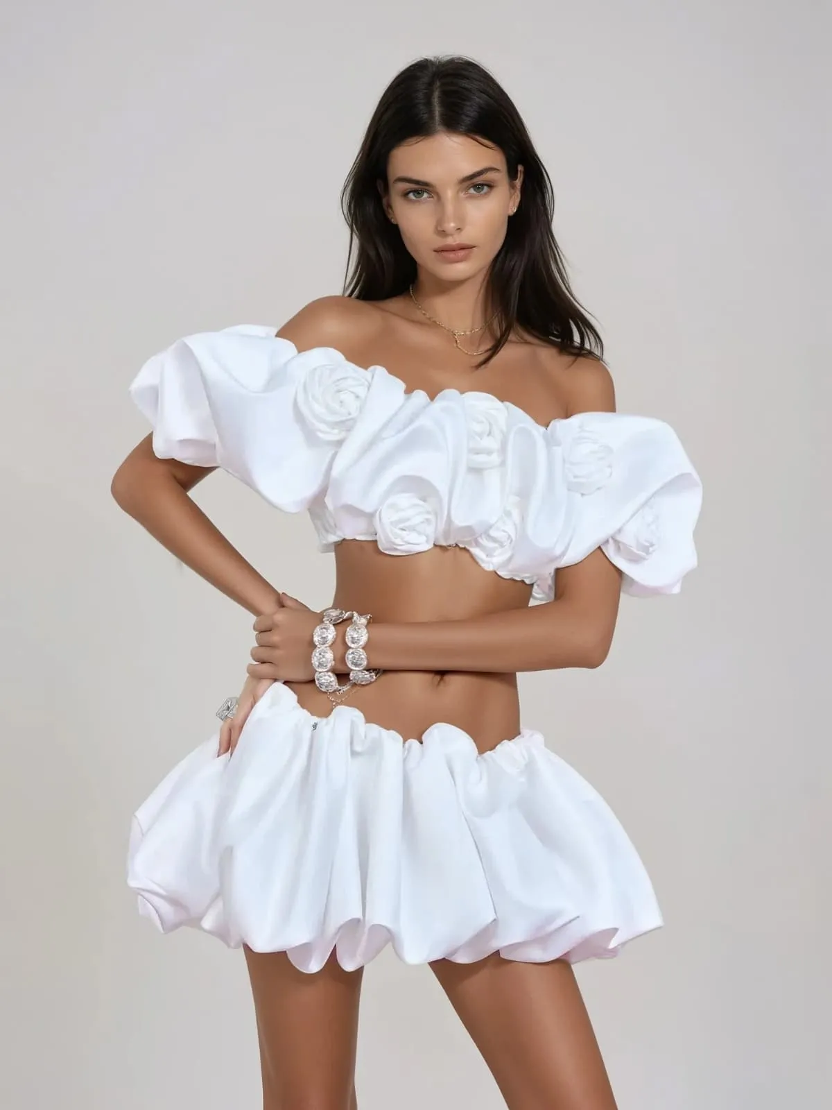 Ielyxyn Flower Bubble Crop Skirt Set sold by Mew Mews product image thumbnail 2
