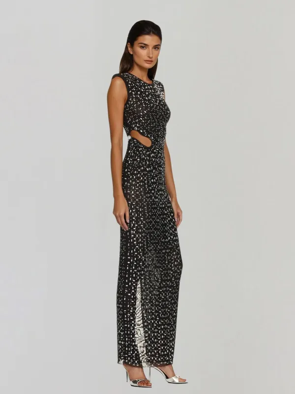 Loryxan Cutout Rhinestone Crystal Maxi Dress made by Mew Mews