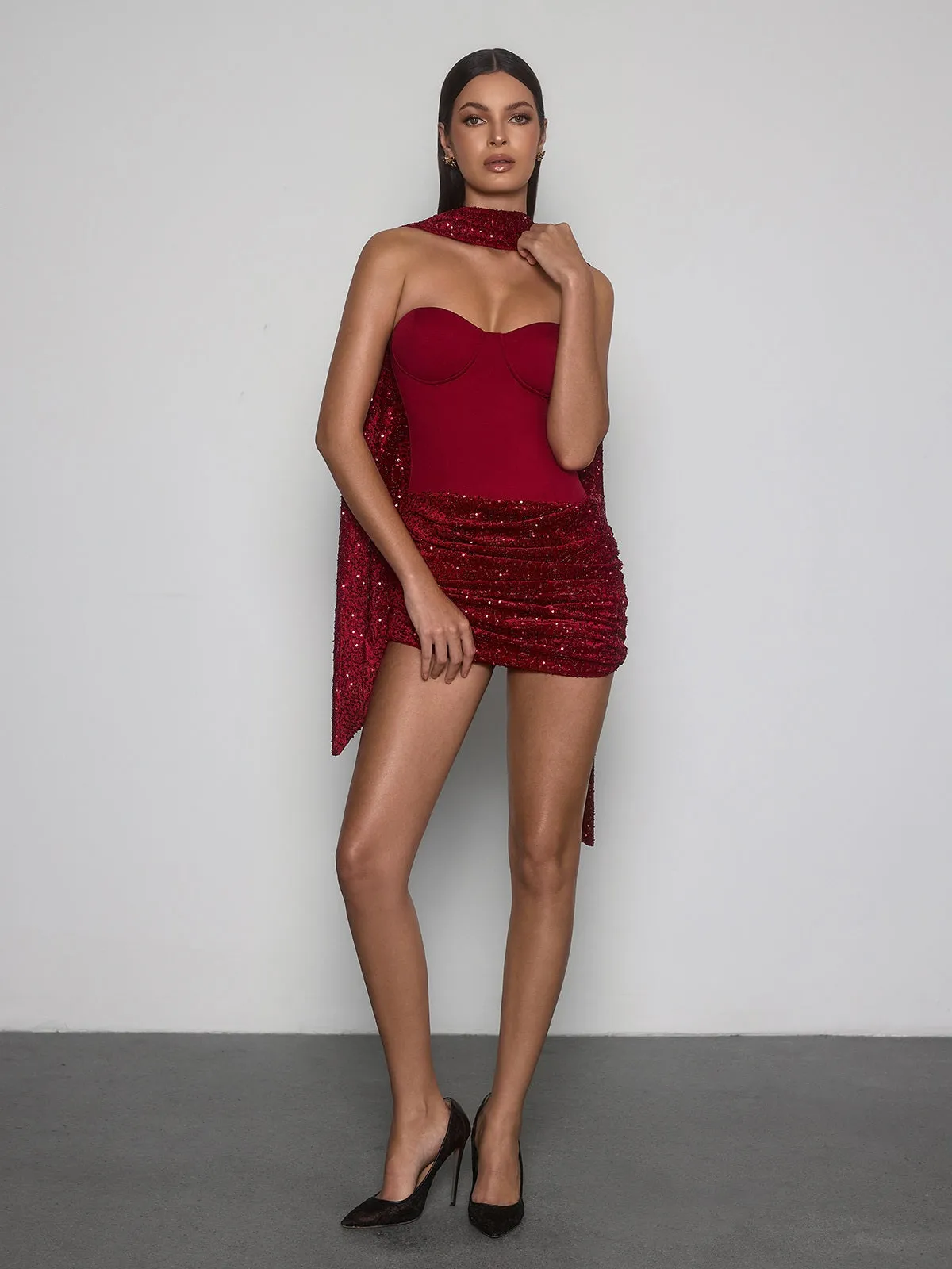 Cevorin Strapless Scarf Sequin Mini Dress sold by Mew Mews product image thumbnail 5