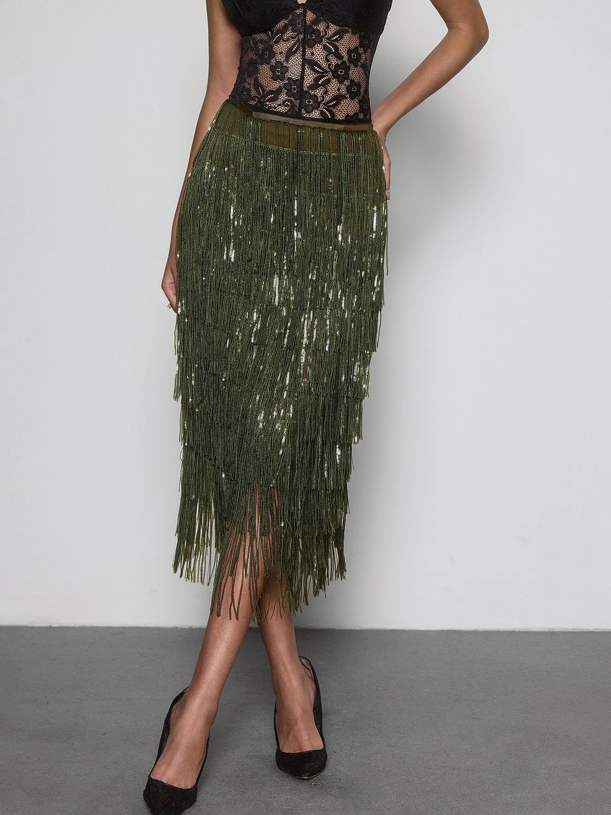 Vynell Fringe Sequin Skirt sold by Mew Mews product image thumbnail 2