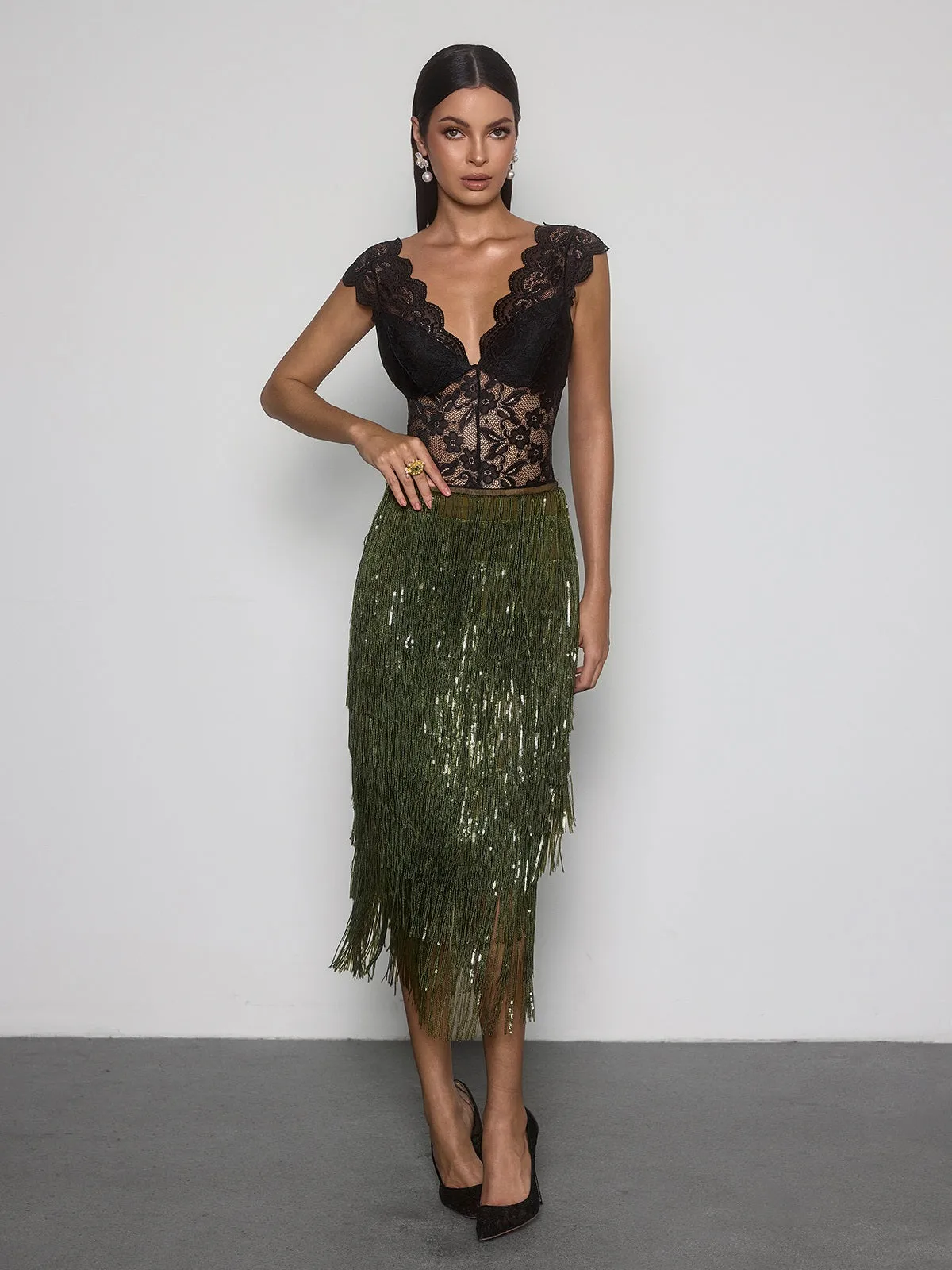 Vynell Fringe Sequin Skirt sold by Mew Mews product image thumbnail 3