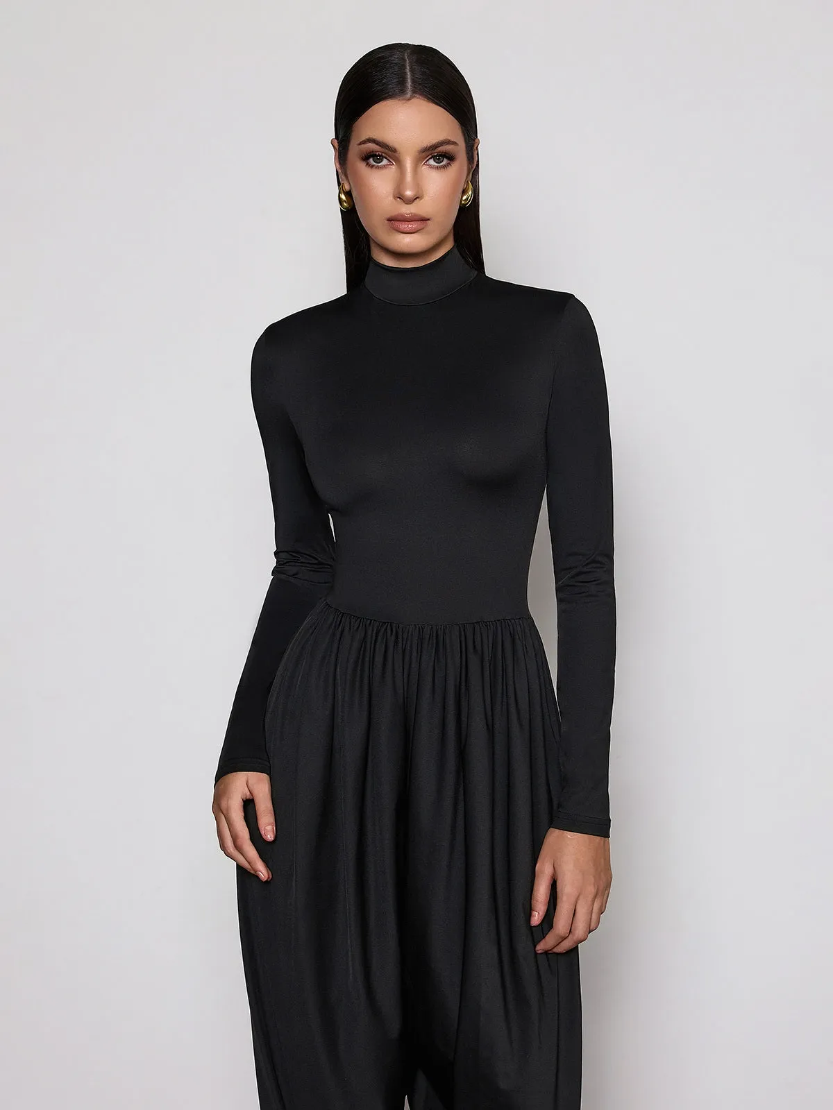 Laurien Long Sleeve Ruched Jumpsuit In Black sold by Mew Mews product image thumbnail 3