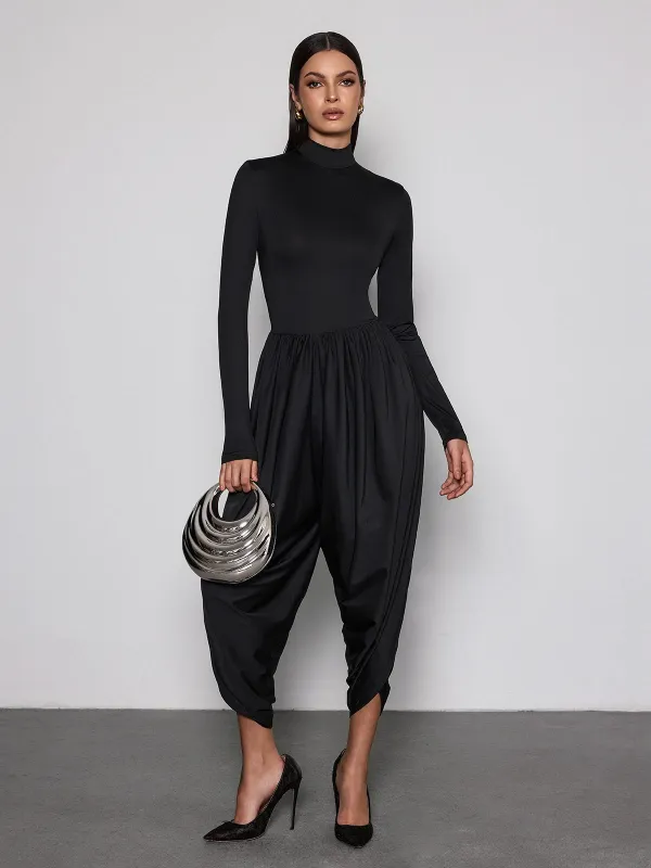 Laurien Long Sleeve Ruched Jumpsuit In Black made by Mew Mews