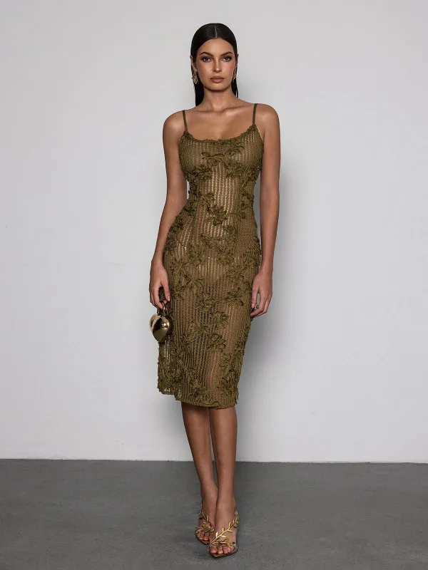 Kavira Spaghetti Flower Midi Dress sold by Mew Mews