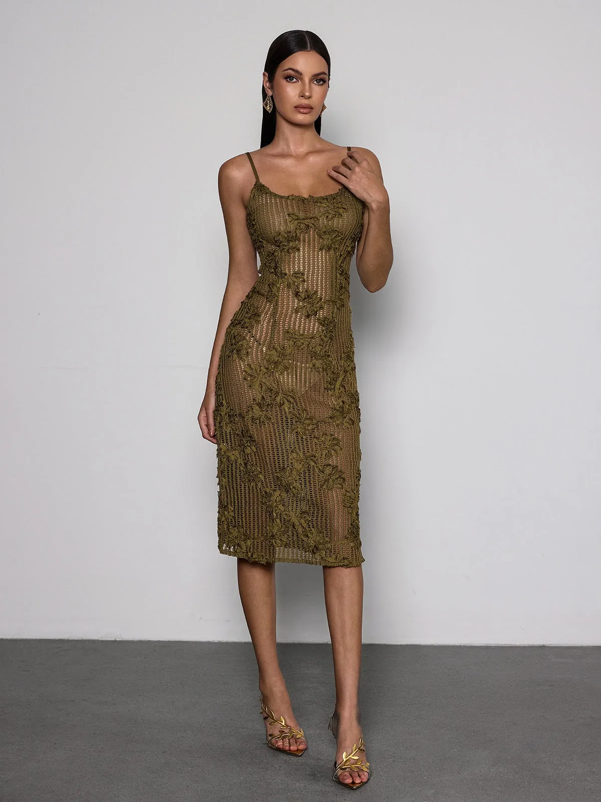 Kavira Spaghetti Flower Midi Dress sold by Mew Mews product image thumbnail 4