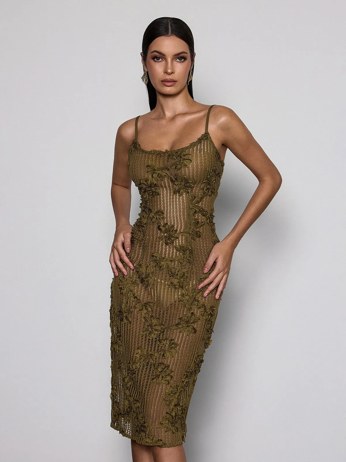 Kavira Spaghetti Flower Midi Dress sold by Mew Mews product image thumbnail 3