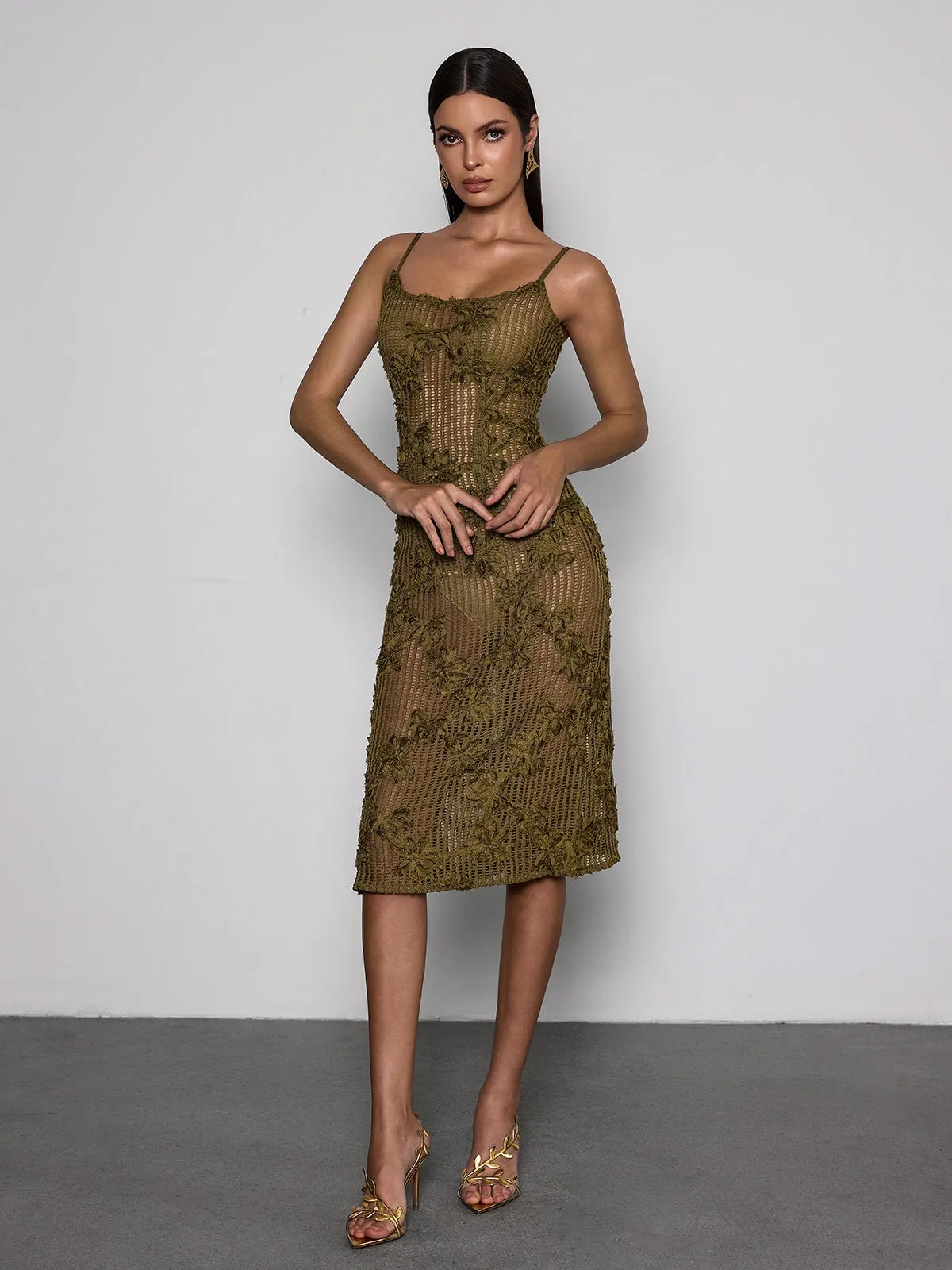 Kavira Spaghetti Flower Midi Dress sold by Mew Mews product image thumbnail 5