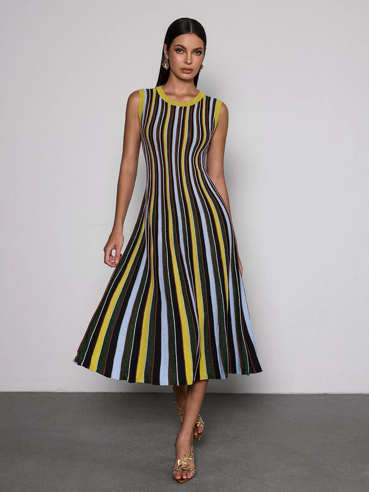 Malyxa Sleeveless Stripe Knit Midi Dress In Black sold by Mew Mews