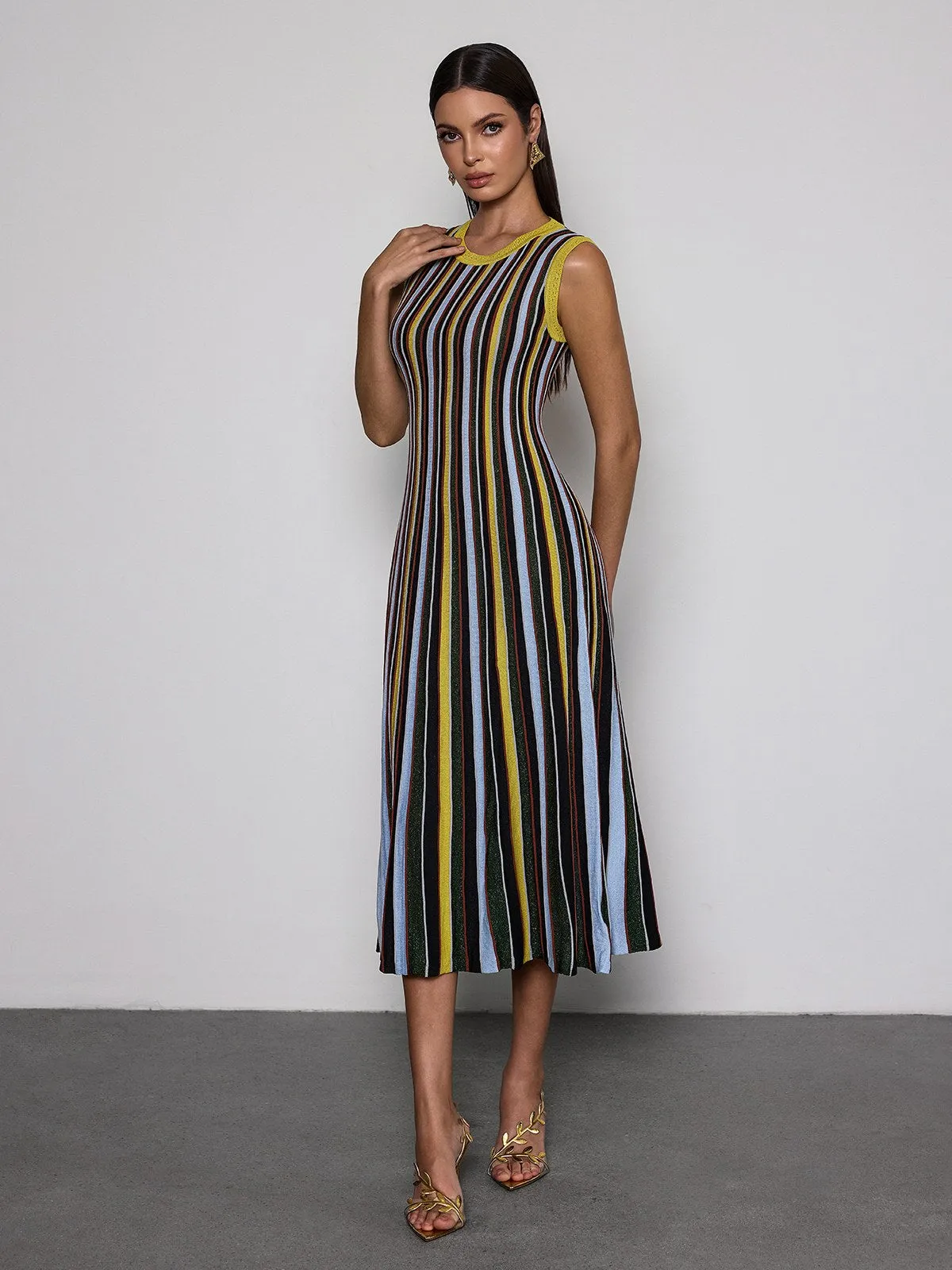 Malyxa Sleeveless Stripe Knit Midi Dress In Black sold by Mew Mews product image thumbnail 4