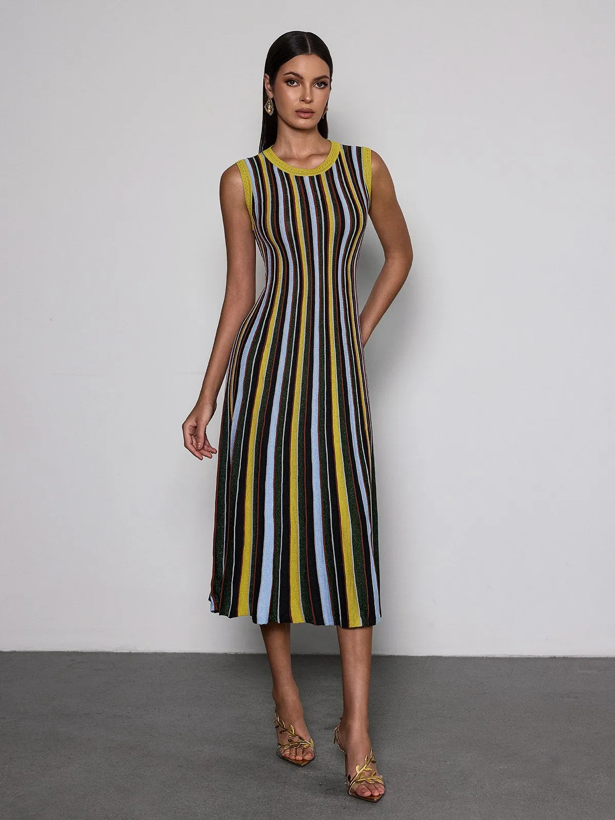 Malyxa Sleeveless Stripe Knit Midi Dress In Black sold by Mew Mews product image thumbnail 2