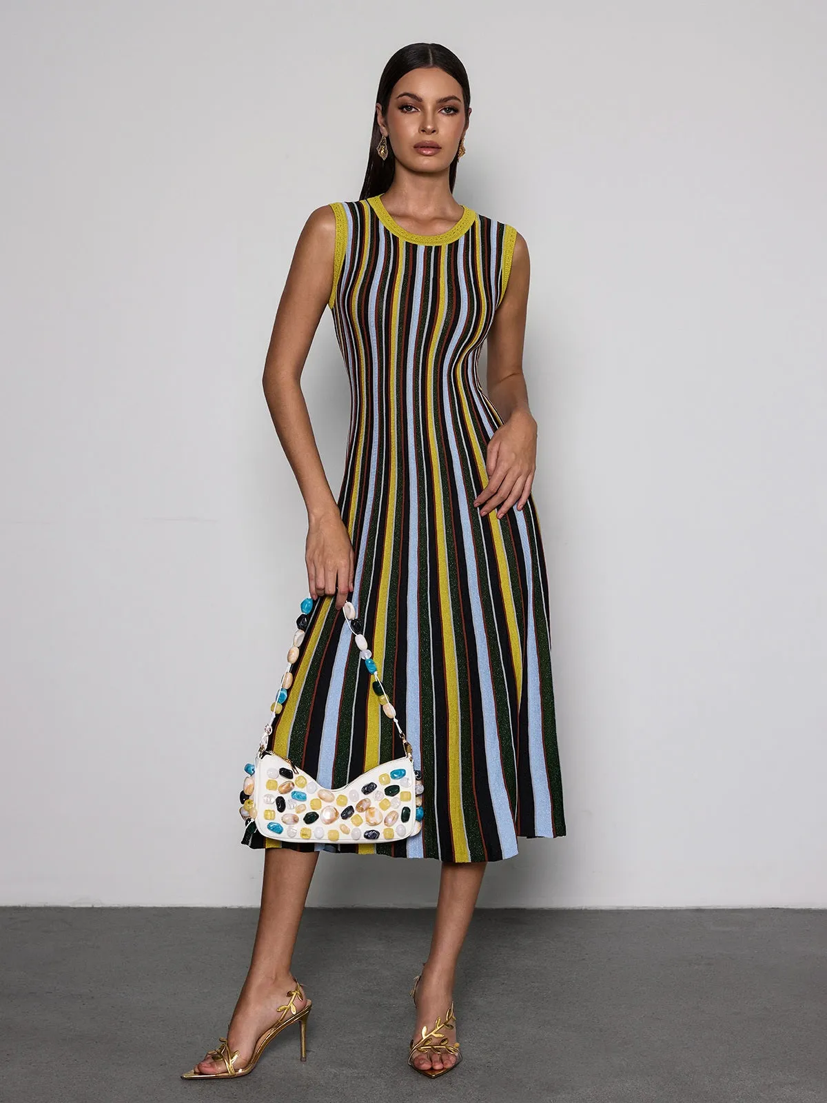 Malyxa Sleeveless Stripe Knit Midi Dress In Black sold by Mew Mews product image thumbnail 3