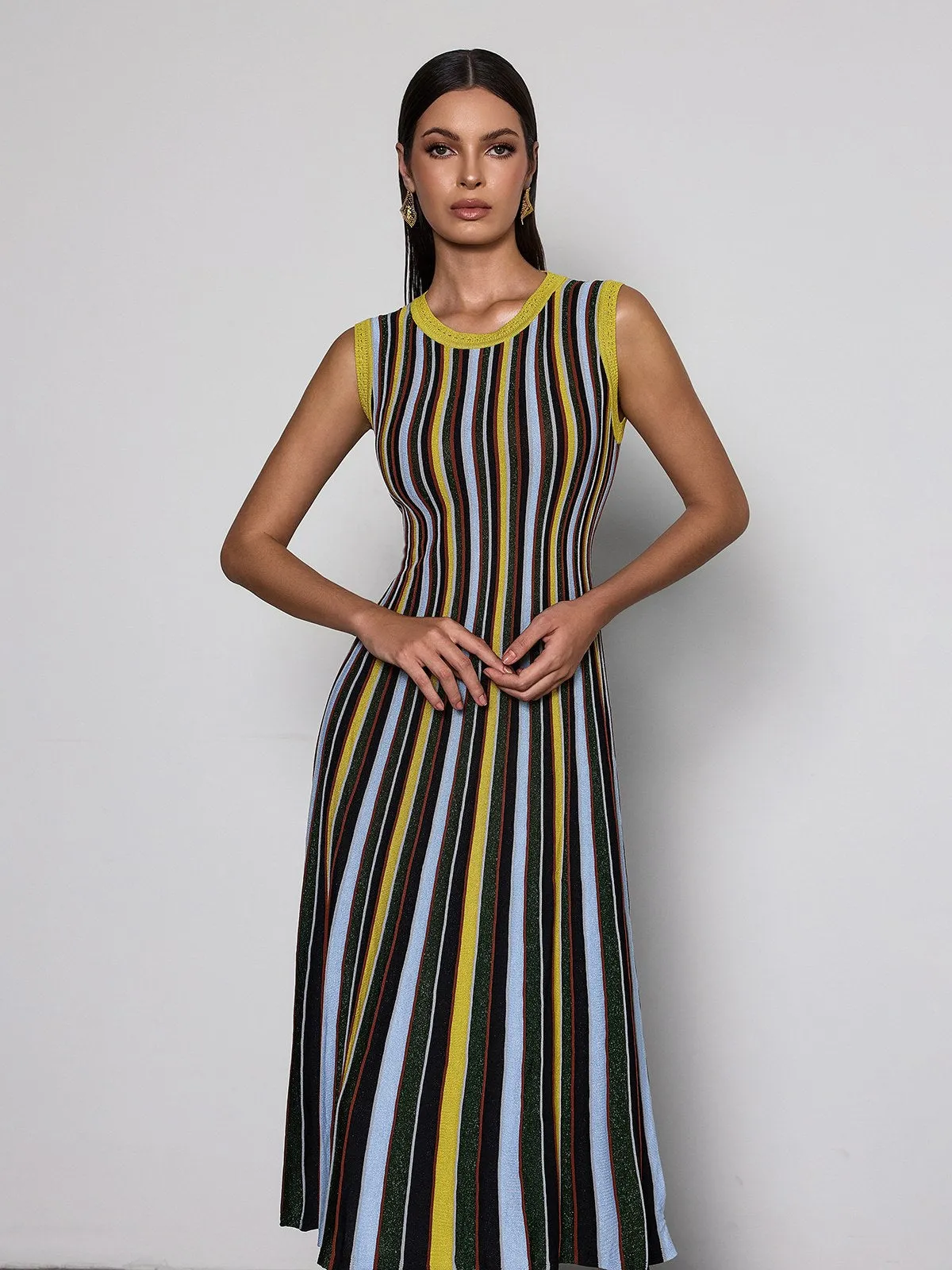 Malyxa Sleeveless Stripe Knit Midi Dress In Black sold by Mew Mews product image thumbnail 5