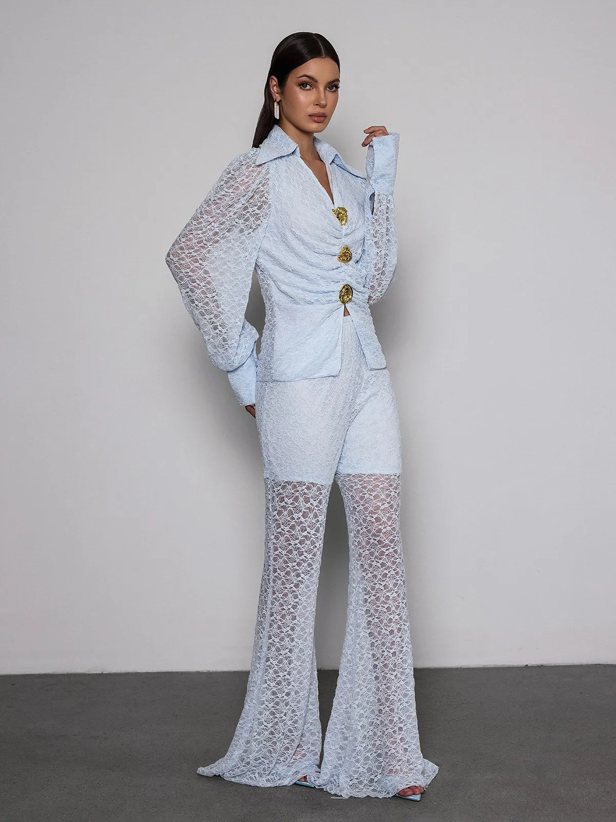 Noryxan Ruched Lace Flared Pants Set sold by Mew Mews product image thumbnail 2