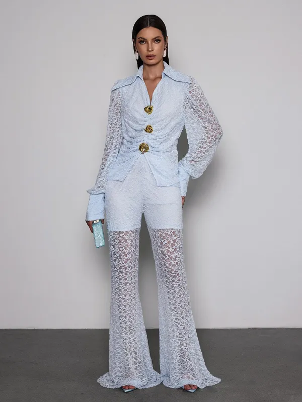 Noryxan Ruched Lace Flared Pants Set made by Mew Mews