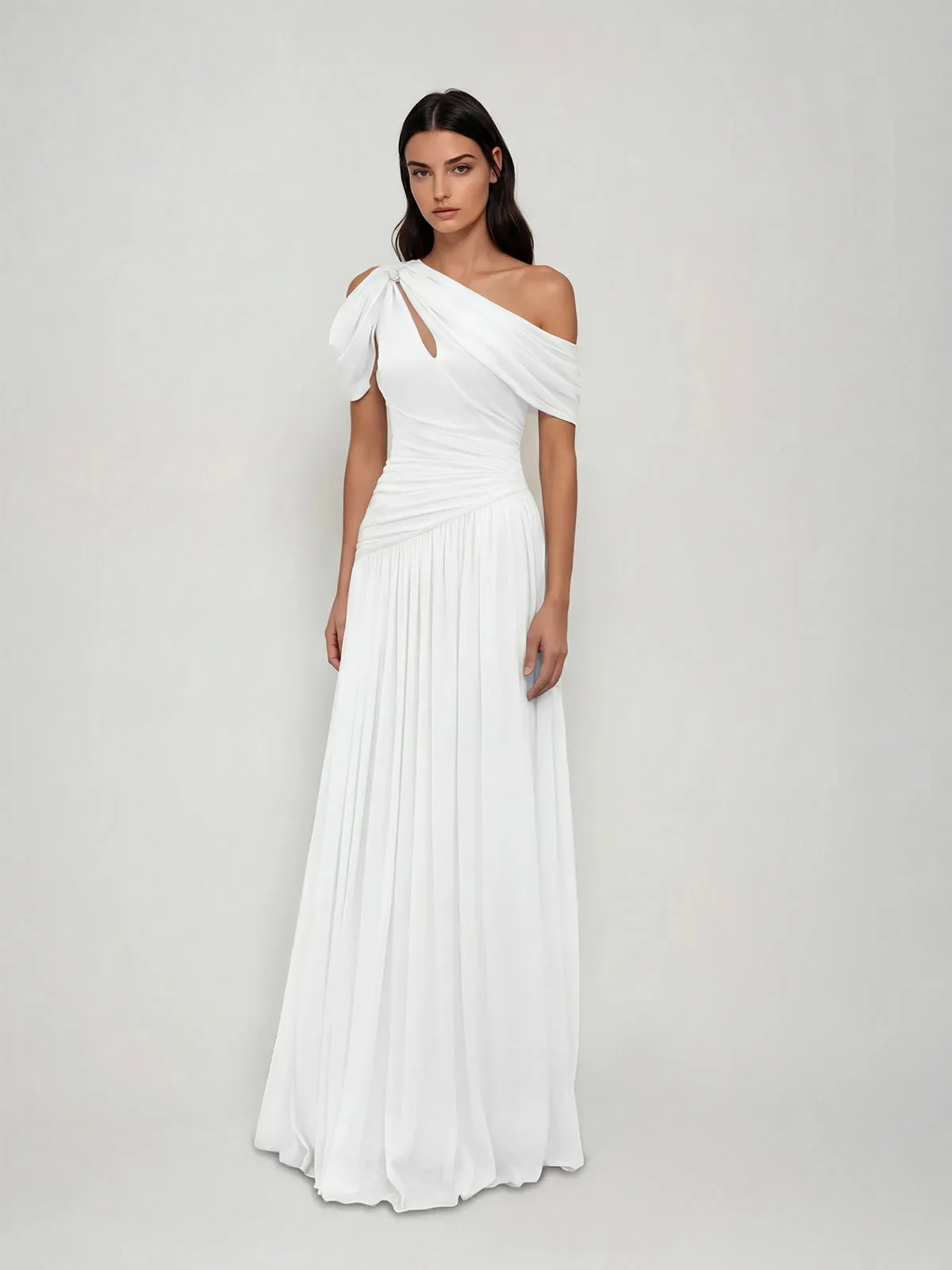Nexoryn One Shoulder Ruched Maxi Dress In White sold by Mew Mews product image thumbnail 2
