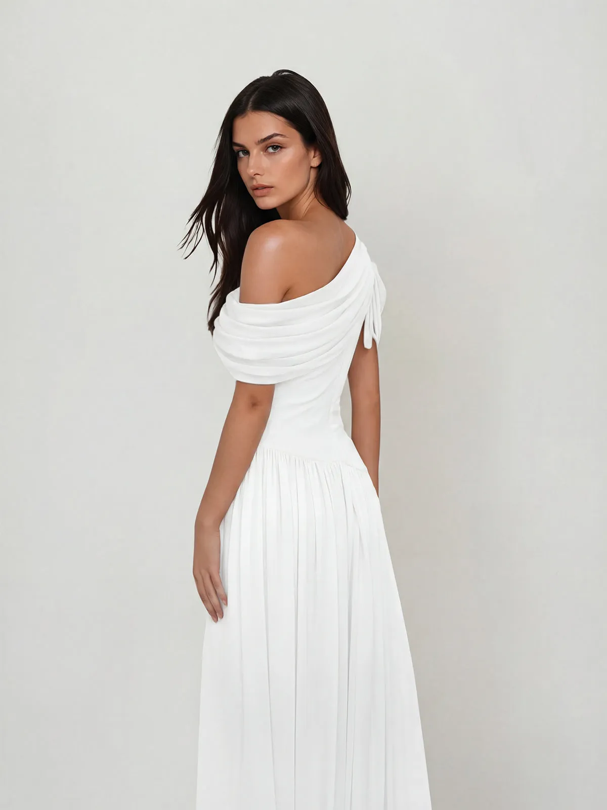 Nexoryn One Shoulder Ruched Maxi Dress In White sold by Mew Mews product image thumbnail 5