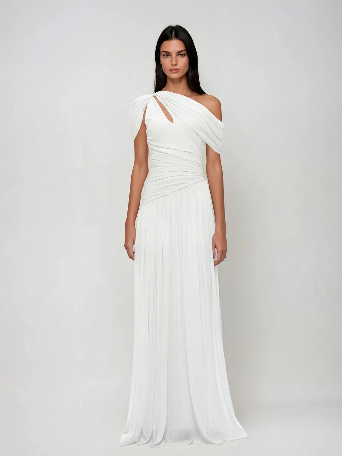 Nexoryn One Shoulder Ruched Maxi Dress In White sold by Mew Mews product image thumbnail 3