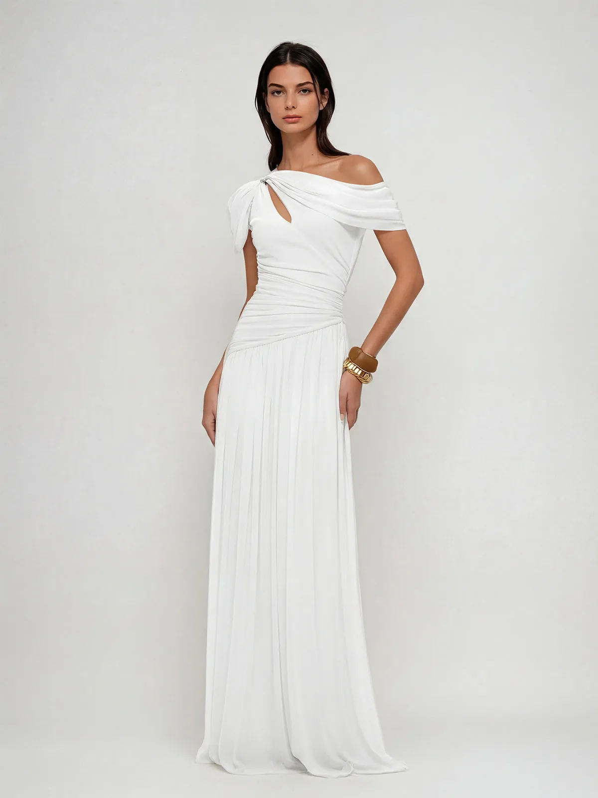 Nexoryn One Shoulder Ruched Maxi Dress In White sold by Mew Mews