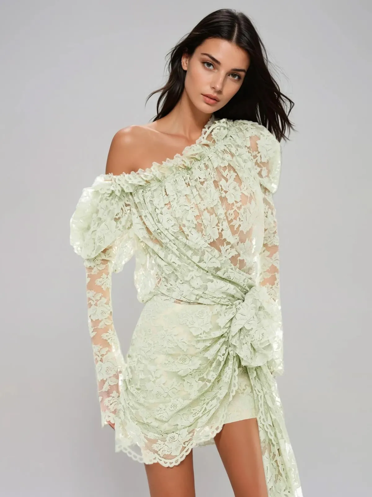 Chabela Lace Flower Mini Dress sold by Mew Mews