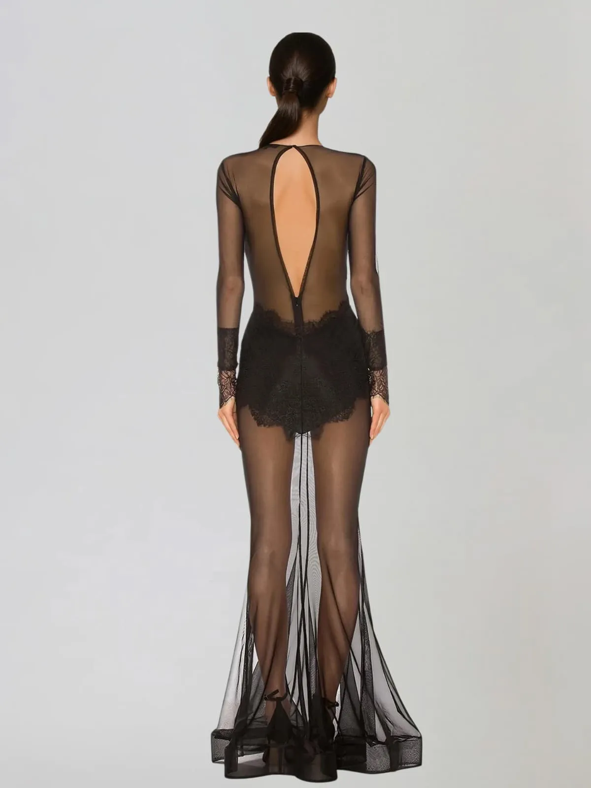 Jelyx Plunge Neck Lace Mesh Maxi Dress sold by Mew Mews product image thumbnail 3