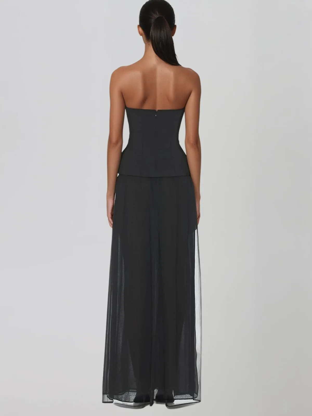 Loryqen Strapless Split Mesh Maxi Dress sold by Mew Mews product image thumbnail 3