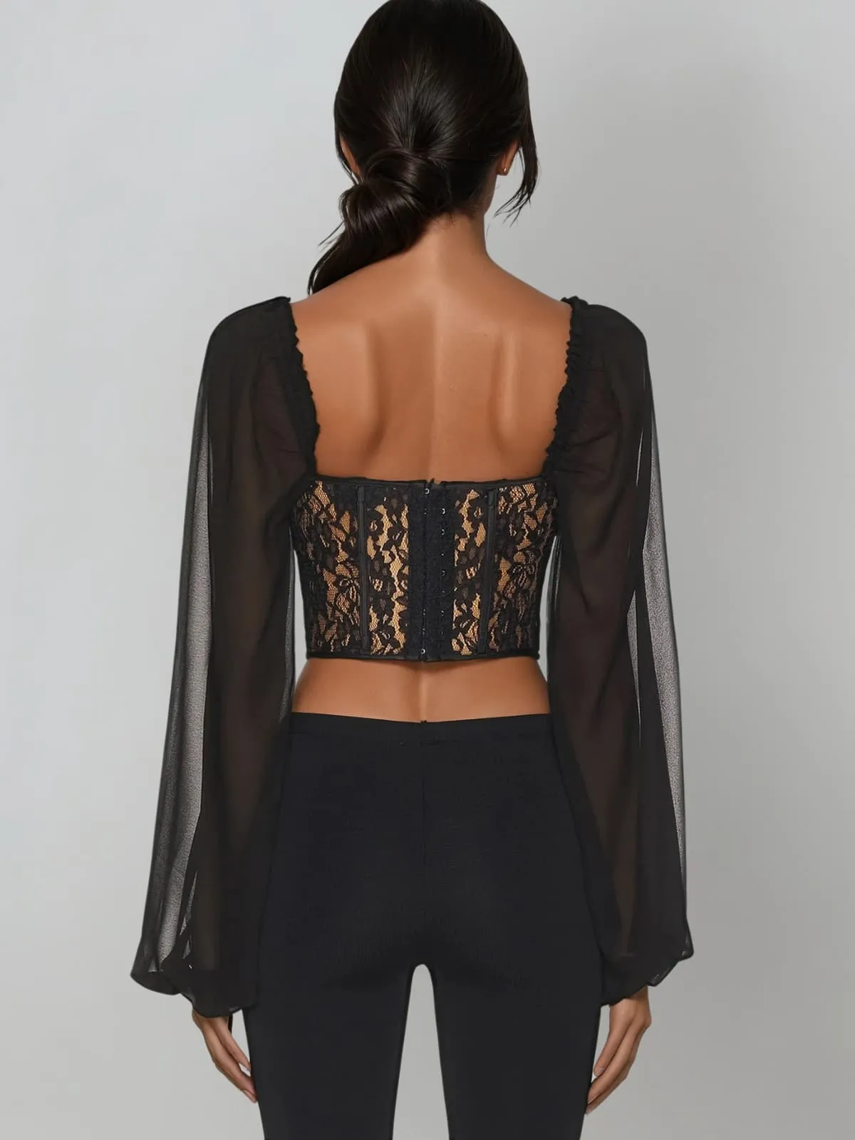 Foryrin Ballon Sleeve Lace Crop Top sold by Mew Mews product image thumbnail 4