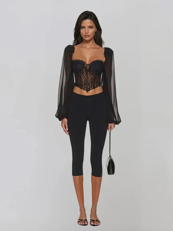 Foryrin Ballon Sleeve Lace Crop Top made by Mew Mews