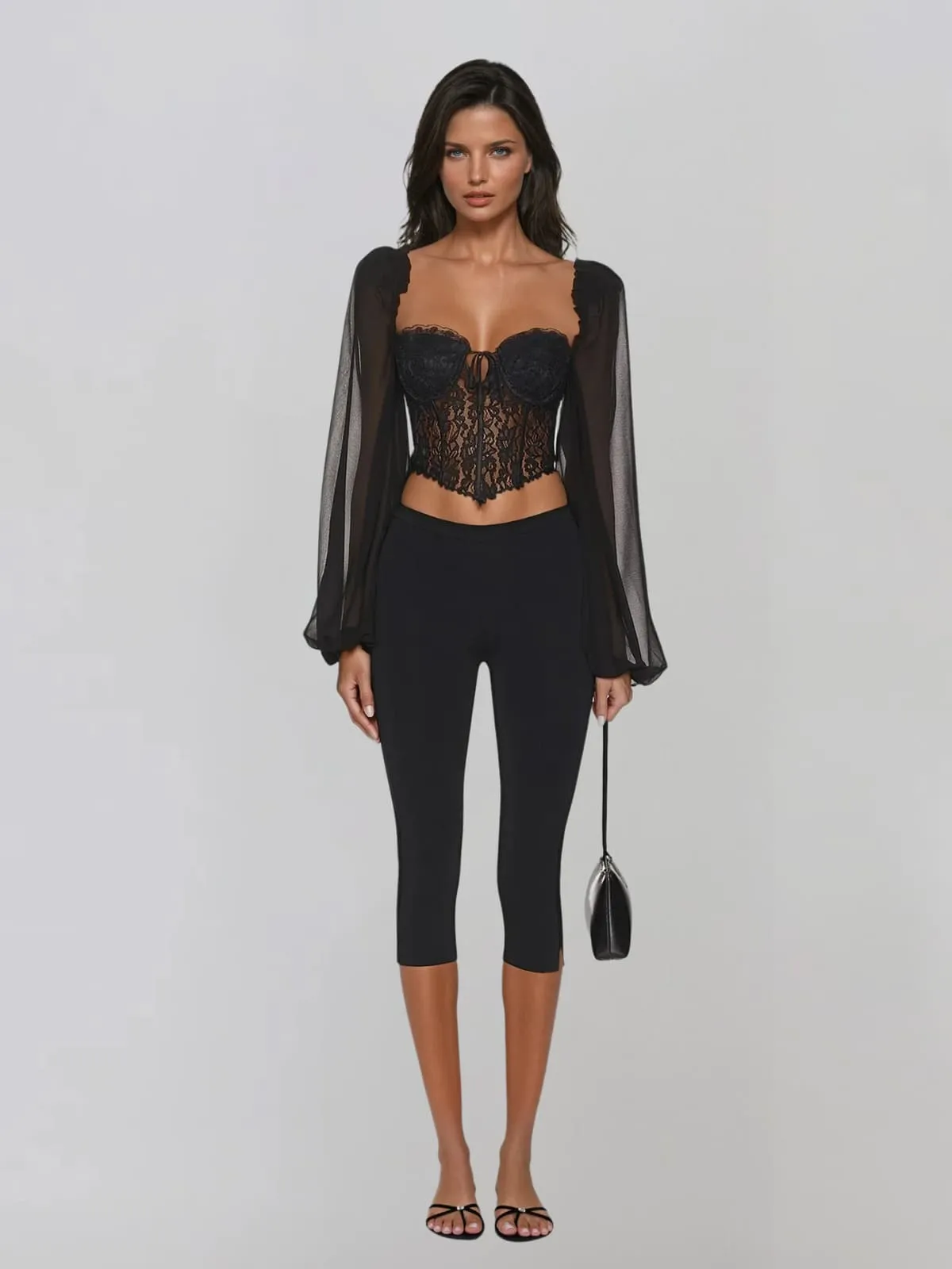 Foryrin Ballon Sleeve Lace Crop Top sold by Mew Mews
