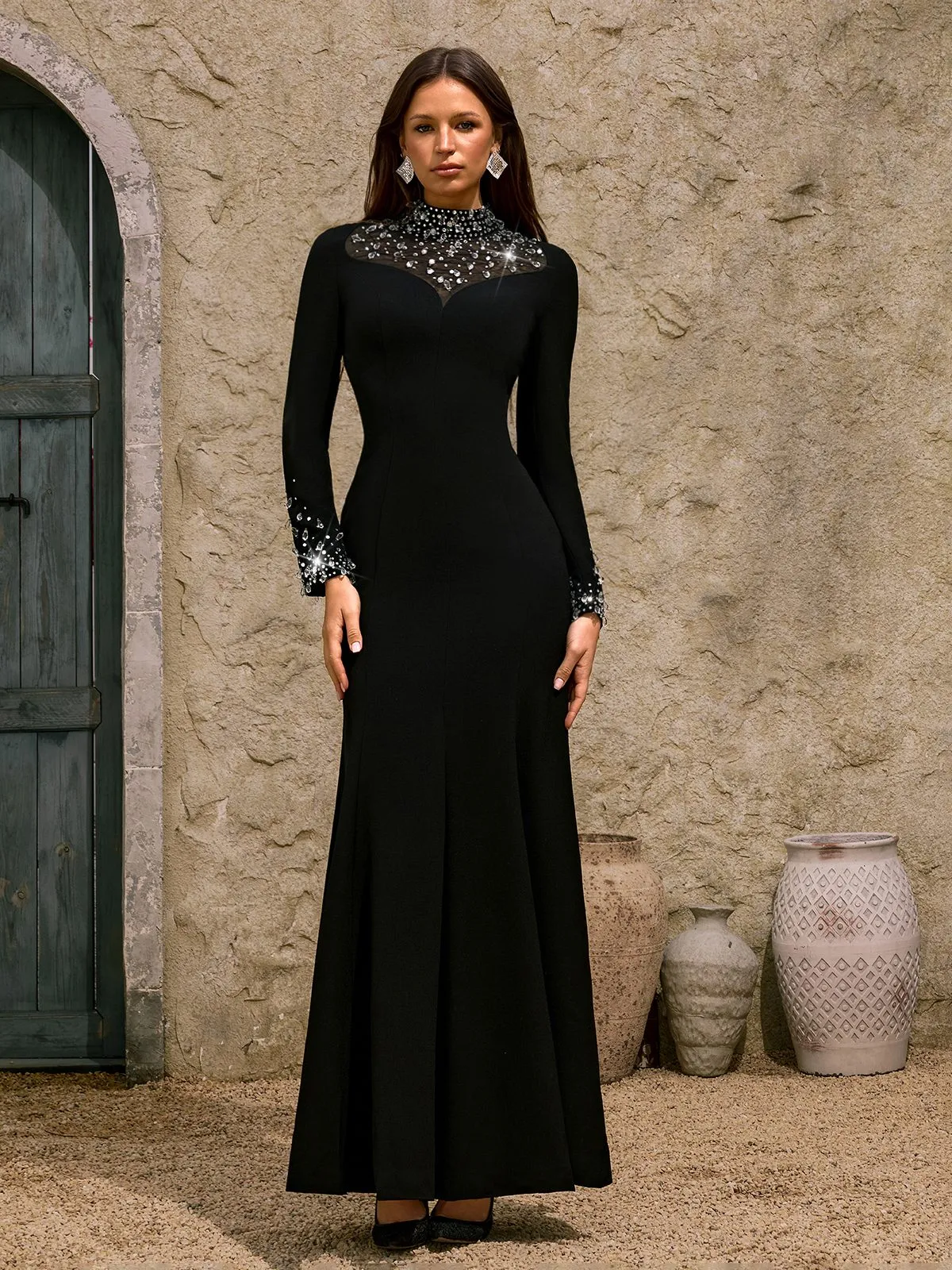 Dhyana Long Sleeve Diamond Maxi Dress sold by Mew Mews product image thumbnail 3